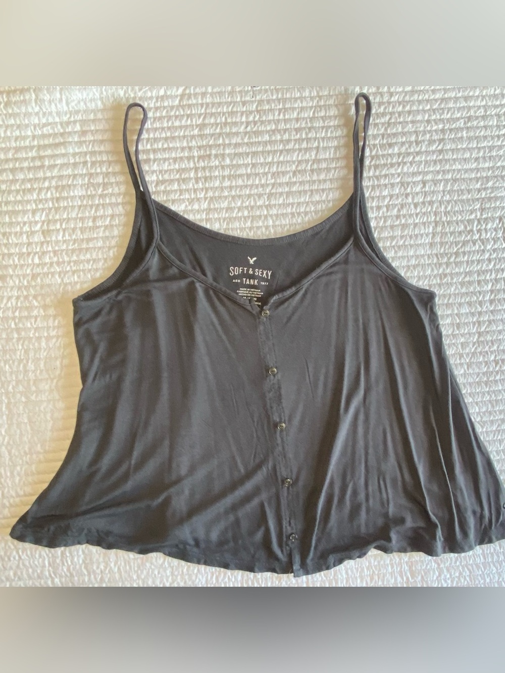 American Eagle Soft & Sexy Button Front Flowy Tank Top Gray Medium